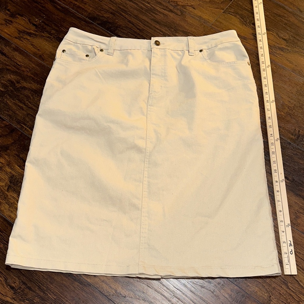 Classic Women's Stretchy Light Khaki Jean Pencil Midi Skirt 16W - Picture 2 of 8